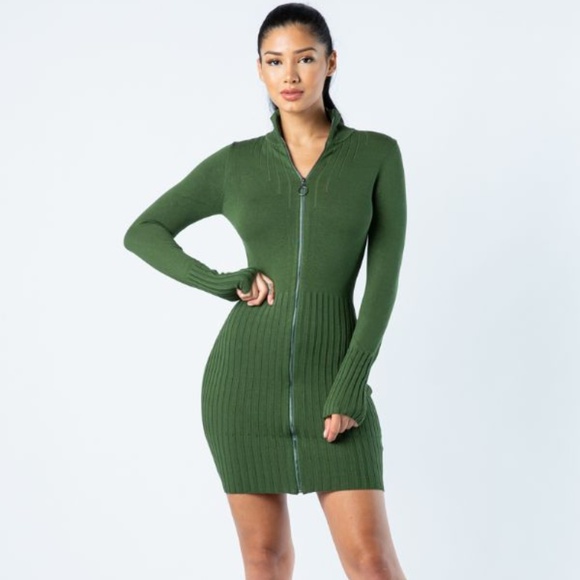olive zipper knit dress - Picture 6 of 10